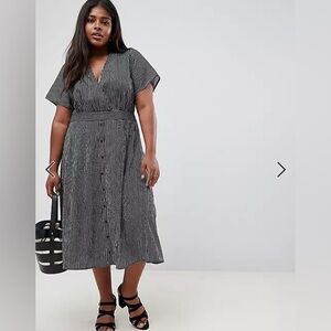 Glamorous Curve Midi Dress in Black with a fine White Stripe Size 18